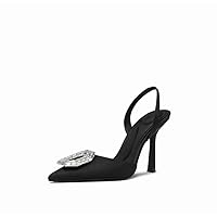 Women's Rhinestone Satin Slingback Pumps Pointed Toe Satin Crystal Stiletto High Heels Sandals Party Wedding Bride Pump Dress Shoes