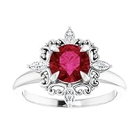 Compass Point 1 CT Ruby Ring Platinum, North Star Red Ruby Engagement Ring, Victorian Ruby Diamond Ring, July Birthstone Ring, 15th Anniversary