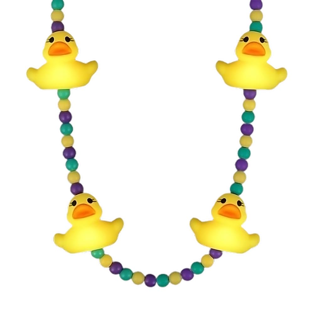 blinkee Light Up Squeezable Rubber Duck Charms Beaded Necklace