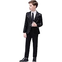 LIBODU 2 Pieces Shiny Sequins Boy Suits Tuxedo Slim Fit(Jacket+Pants) Party Performance