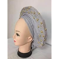 Fashion Women African Aotogele Headtie ASO Oke with Beads and Stones Lace Latest Women Head Tie 1piece/lot by MSB Fabric co.1266