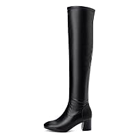 Women's Winter Knee-high Boots Elegant Womens Boots Thigh Boots Square high-Heeled Boots Square Toe Zipper Autumn Women's Boots Black White
