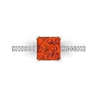 Clara Pucci 1.63ct Princess Cut Solitaire with Accent Red Simulated Diamond designer Modern Statement Ring Real Solid 14k White Gold