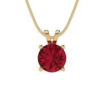 Clara Pucci 1.0 ct Brilliant Round Cut Genuine Simulated Ruby Solitaire Pendant Necklace With 16