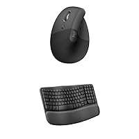 Logitech Wave Keys Wireless Ergonomic Keyboard with Cushioned Palm Rest for Multi-OS, Windows/Mac + Lift Vertical Ergonomic Mouse, Windows/macOS/iPadOS, Laptop, PC - Graphite