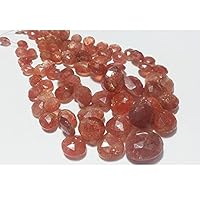 Sunstone Beads, Faceted Gemsones, Heart Beads, Approx 6mm to 14mm Beads, 4 Inch Strand