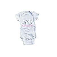 Baby Tee Time Baby Girls' I just got here and I'm Already Awesome One Piece