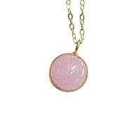 Natural Pink Chalcedony Flower Carving Ball Pendant Necklace By CHARMSANDSPELLS