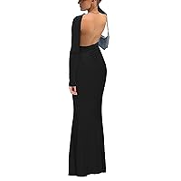 Women Long Sleeve Backless Dress Bodycon Slim Fit Maxi Dress 90s E-Girl Party Club Mini Dresses