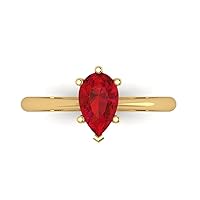 Clara Pucci 1.05 ct Pear Cut Solitaire Genuine Pink Tourmaline 6-Prong Stunning Classic Statement Designer Ring 14k Yellow Gold for Women