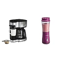 Hamilton Beach 2-Way 12 Cup Programmable Drip Coffee Maker & Single Serve Machine, Glass Carafe & Portable Blender for Shakes and Smoothies with 14 Oz BPA Free Travel Cup and Lid