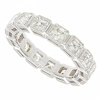 3 CT Asscher Shape Sparkling White Cubic Zirconia Womens Full Eternity Wedding Engagement Band Ring in 14K White Gold Plated 925 Sterling Silver (3 Cttw)