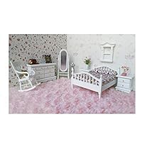Dollhouse Miniature Furniture White Wooden European Retro Bedroom Set