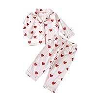 Toddler Girl Cute Long Sleeve Button Down Pajamas Set Lounge Set Sleepwear Nightwear