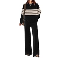 ETCYY NEW Womens Elegant Lounge Sets Knitted Sweatsuit Sets 2 Piece Outfits with Sweater Tops and Wide Leg Sweatpants