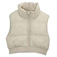 HOULENGS Women's Stand Collar Crop Puffer Vest Lightweight Sleeveless Winter Warm Outerwear Puffer Vest Padded Gilet