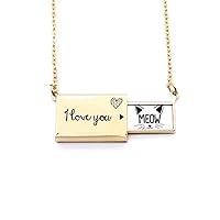Mewing Cat Head English Quote Cartoon Letter Envelope Necklace Pendant Jewelry