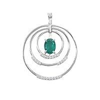 Oval Shape Art Deco Style Synthetic Emerald necklace in 925 Sterling Silver For Womens And Girls