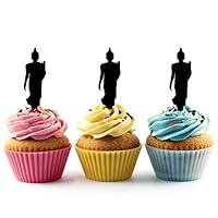 TA0864 Standing Buddha Silhouette Party Wedding Birthday Acrylic Cupcake Toppers Decor 10 pcs