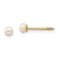 14k Yellow Gold Polished 3mm Freshwater Cultured Pearl for boys or girls Earrings Measures 3x3mm