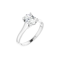 Lab-Grown Oval-Shaped Diamond Sterling Silver Tarnish Resistant 4-Prong Trellis Setting Classic Solitaire Engagement Ring
