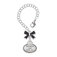 Silvertone Keep Calm and Bake On - Black Bow Charm Accessory for Tumblers and Thermal Cups