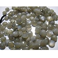1 Strand Natural Grey Moonstone, Heart Briolettes, Faceted Gemstones, 9.5mm to 10mm Each 8 Inch Code-HIGH-17452