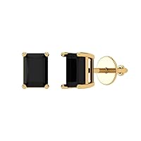 1.9ct Emerald Cut Solitaire Natural Black Onyx Unisex Pair of Stud Earrings 14k Yellow Gold Screw Back conflict free Jewelry