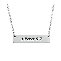 Christian Bar Necklace Stainless Steel Bible Verse Prayer Charm Necklace Faith Religious Jewelry for Her