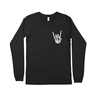 Skeleton Sign of The Horns Unisex Jersey Long Sleeve T-Shirt White, Black