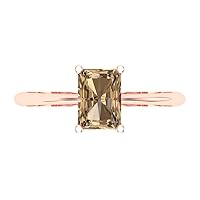 0.95ct Radiant Cut Solitaire Brown Champagne Simulated Diamond 4-Prong Classic Statement Ring Real 14k Rose Gold for Women