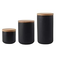 YYW Ceramic Jar with Lid, Kitchen Canisters Set with Airtight Seal Bamboo Lid, Black White Food Storage Canister for Tea, Coffee Bean, Sugar, Flour (Black：three piece)