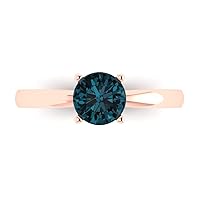 1.1 ct Brilliant Round Cut Solitaire London Blue Topaz Classic Anniversary Promise Bridal ring 18K Rose Gold for Women