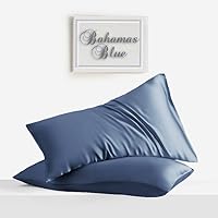LINENWALAS Rayon Derived from Bamboo Silk Pillow Cases Set of 2, King Size Soft Cooling, Hotel Style Breathable Envelop Closure Pillowcase (20 x 40, Bahamas Blue)