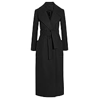 Women's Elegant Solid Color Mid-Length Thicken Warm Lapel Wool Blend Trench Coat Fashion Double Breasted Coat with Belt