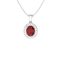 Diamondere Natural and Certified Oval Cut Gemstone and Diamond Petite Necklace in 14k White Gold | 0.51 Carat Pendant with Chain