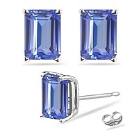 0.44 Cts Tanzanite Stud Earrings in 18K White Gold-ScrewBacks