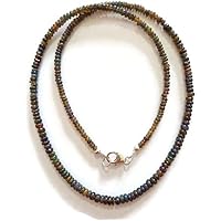 Kashish Gems & JewelsNatural Black Fire Ethiopian Opal Beads Necklace with Sterling Silver -18 Inch, Smooth Rondelles Black Ethiopian Opal, Black Color, Silver Jewelry Gift for Girls, Women