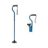 Offset Folding Cane, 4-Point Base With Cushioned Gel Handle, Supports Up To 350 lbs, Blue