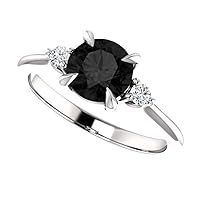 Love Band 1 CT Three Stone Round Black Diamond Engagement Ring 14k White Gold, Minimalist Genuine Black Onyx Ring, Dainty Black Diamond Ring, Awesome Ring For Her