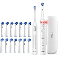 Bitvae R1 & R2 Rotating Electric Toothbrush for Adults and Kids with 13 Brush Heads, 5 Modes, Pressure Sensor, Travel Case, White & White