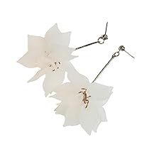 Flower Petal Drop with Crystal Earrings, Pink/White, Rhinestone, Lighweight Jewelry for Women, Hypoallergenic Earrings