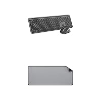 Logitech MK955 Signature Slim Wireless Keyboard and Mouse Combo, Quiet Typing, Switch Across Three Devices, Bluetooth, Multi-OS, Windows and Mac - Graphite + Desk Mat - Studio Series, Mid-Grey