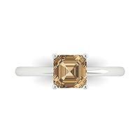 Clara Pucci 1.0 carat Asscher Cut Solitaire Champagne Simulated Diamond 4 Prong Proposal Bridal Wedding Anniversary Ring 18K White Gold
