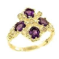 14k Yellow Gold Real Genuine Opal and Amethyst Womens Band Ring
