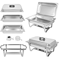 Chafing Dish Buffet Set [2 Pack] 8QT Stainless Steel Buffet Chafers,Food Warmers for Parties Disposable Chafing Pans with Lids with 2 Full Trays