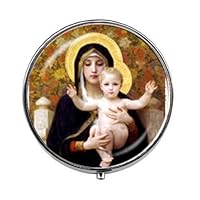 Blessed Virgin Mary Mother of Baby Pill Box - Charm Pill Box - Glass Candy Box Jesus Christ Christian Jewelry Catholic Religious Art Photo Jewelry Birthday Festival Beautiful Gift