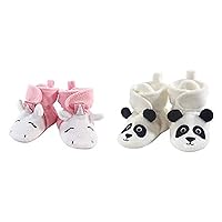 Hudson Baby Girl Cozy Fleece Booties 2-Pack, Pink Rainbow Unicorn Panda Bear, 18-24 Months