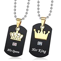 Uloveido Black Titanium His Queen Her King Necklace, Stainless Steel His and Hers Couples Necklaces for Women Men Y532