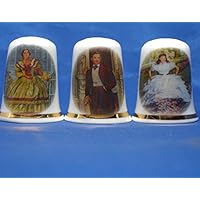 Porcelain China Collectable - Set of Three Thimbles - Gone with The Wind Movie Scenes